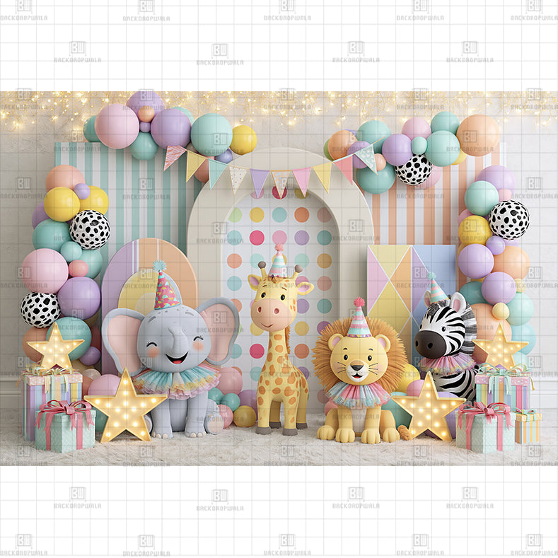 Animal Themed Circus Printed Baby Backdrop