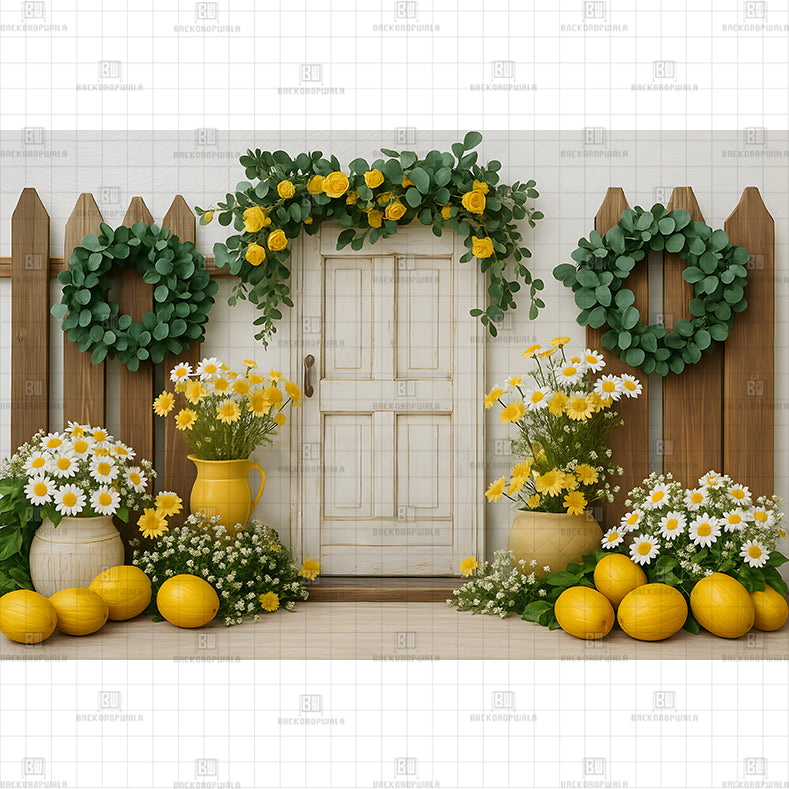 Lemon Daisy Door Printed Baby Backdrop