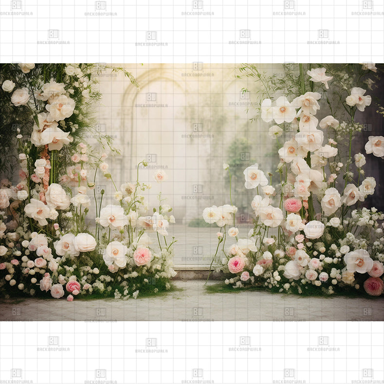 White Floral Arch Printed Baby Backdrop
