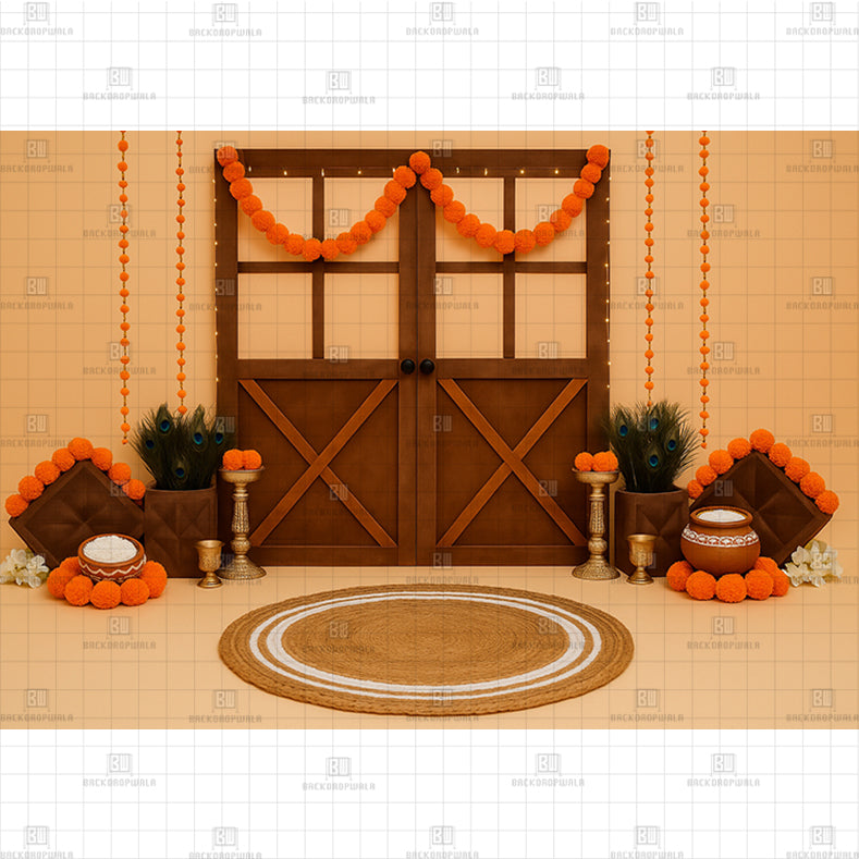 Marigold Mandala Courtyard Printed Baby Backdrop
