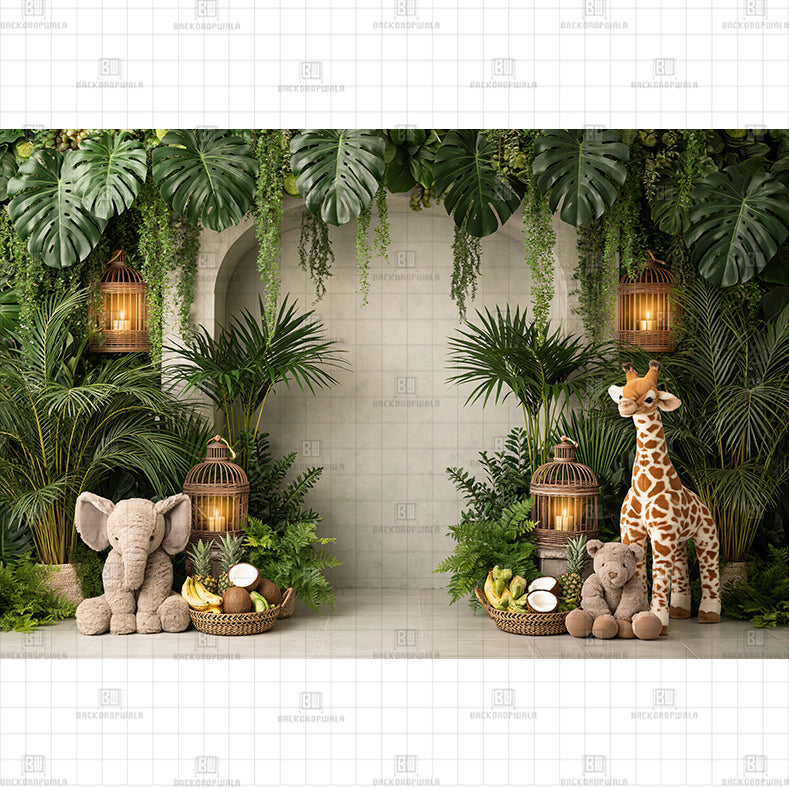 Jungle Tent Balloons Printed Baby Backdrop