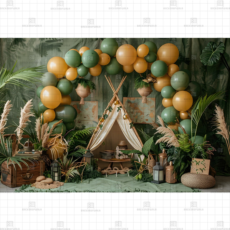 Jungle Tent Balloons Printed Baby Backdrop