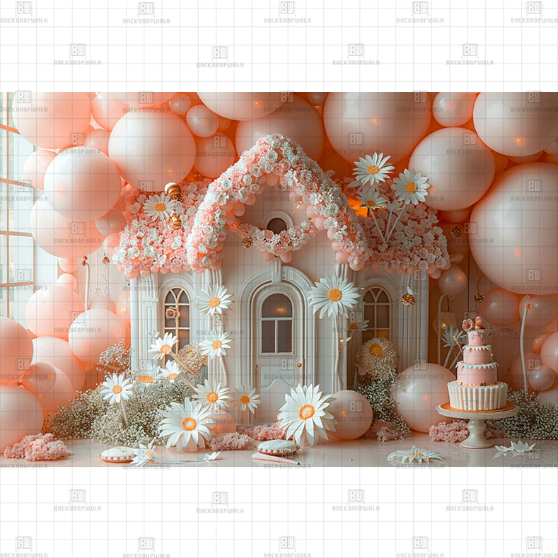 Peach Daisy Dreams House Printed Baby Backdrop