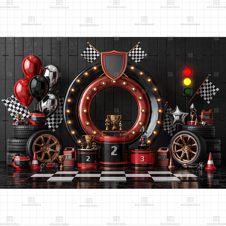 Car Racer Printed Baby Backdrop