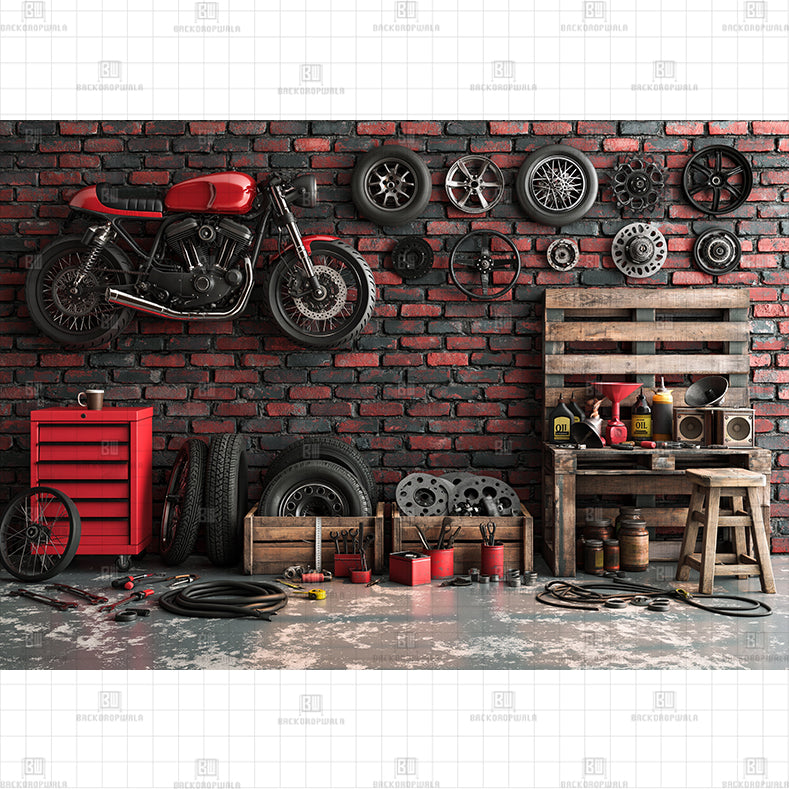 Tool Bench Garage Printed Baby Backdrop