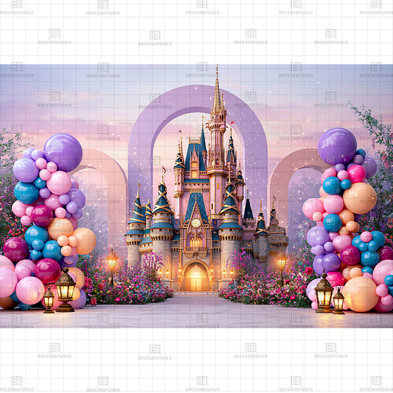 Ballons Castle Printed Baby Backdrop