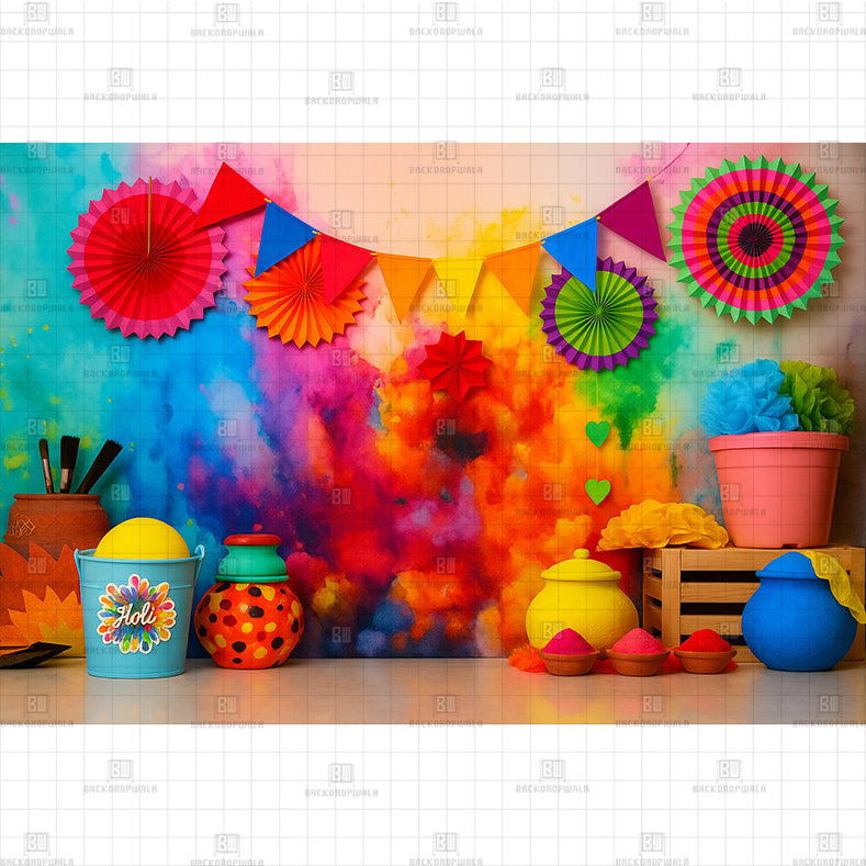 Vibrant Hues of Holi Printed Backdrop