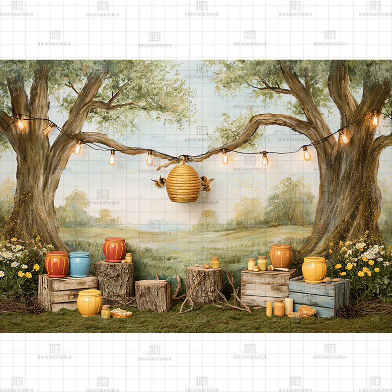 Daisy Honeycomb Bee Printed Baby Backdrop