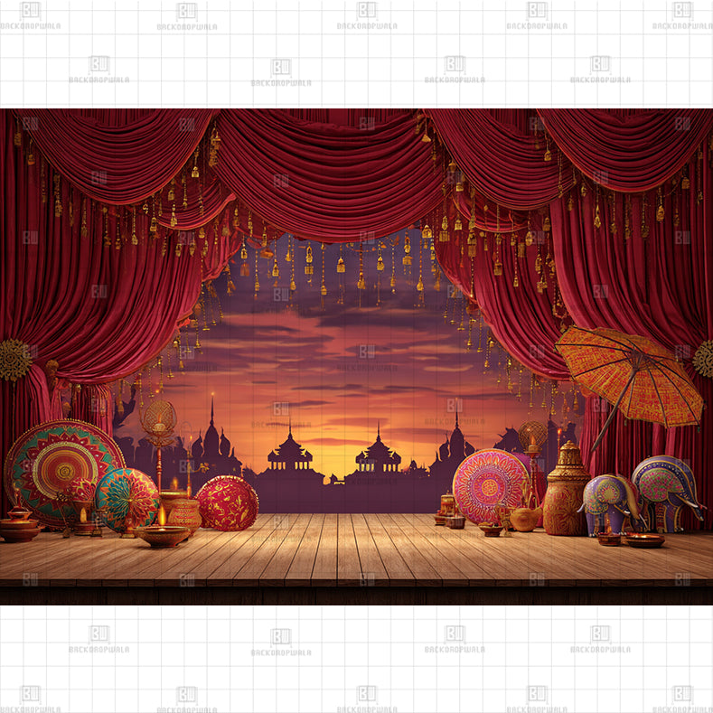 Southeast Asian Navratri Theme Printed Backdrop