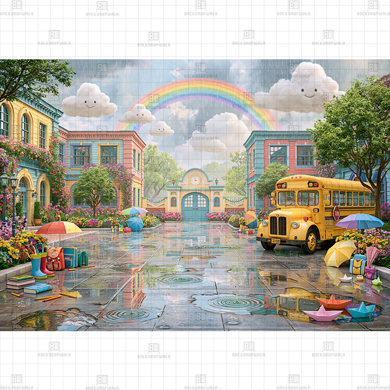 Rainy Day Back to School Printed Baby Backdrop