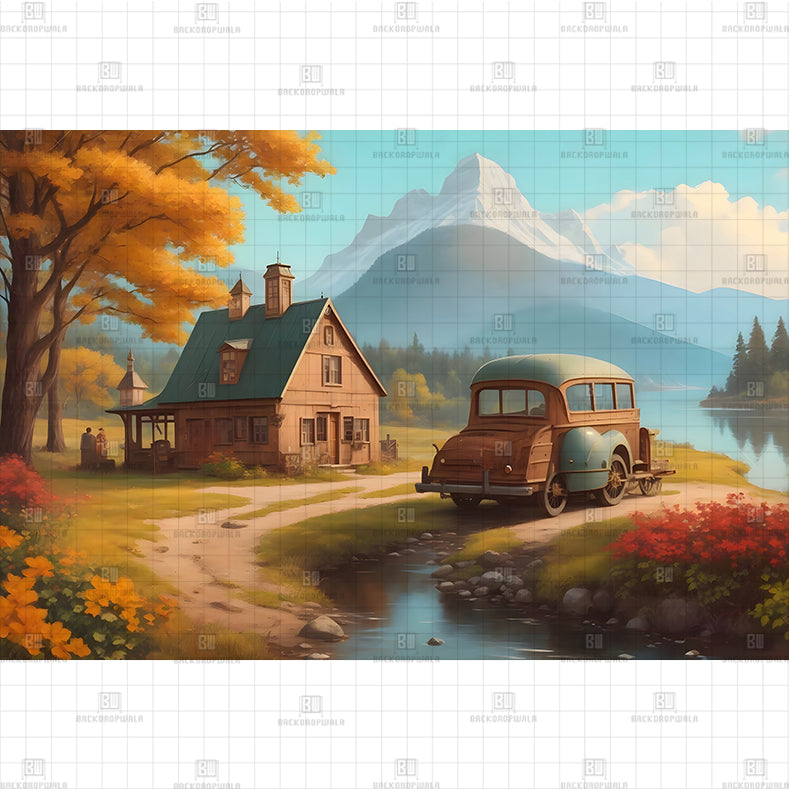 Autumn Mountain Landscape Printed Baby Backdrop