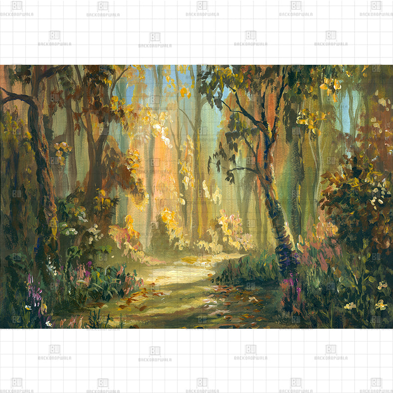 Painted Forest Path Printed Baby Backdrop