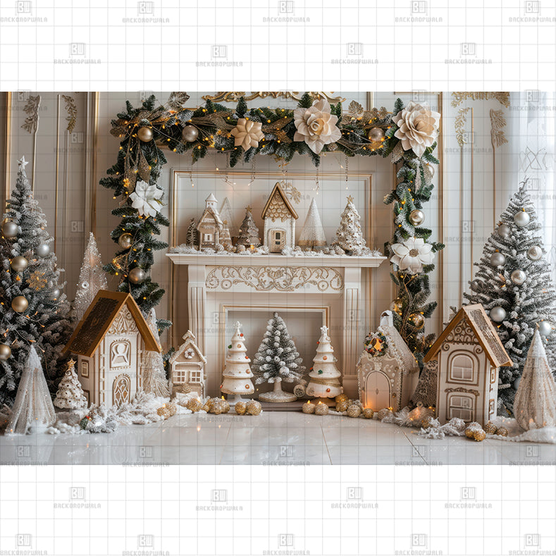 White Christmas Village Printed Baby Backdrop