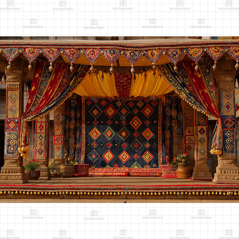 Elaborate Mandap Navratri Printed Backdrop