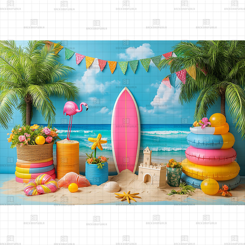 Paradise Island Party Setup Printed Baby Backdrop