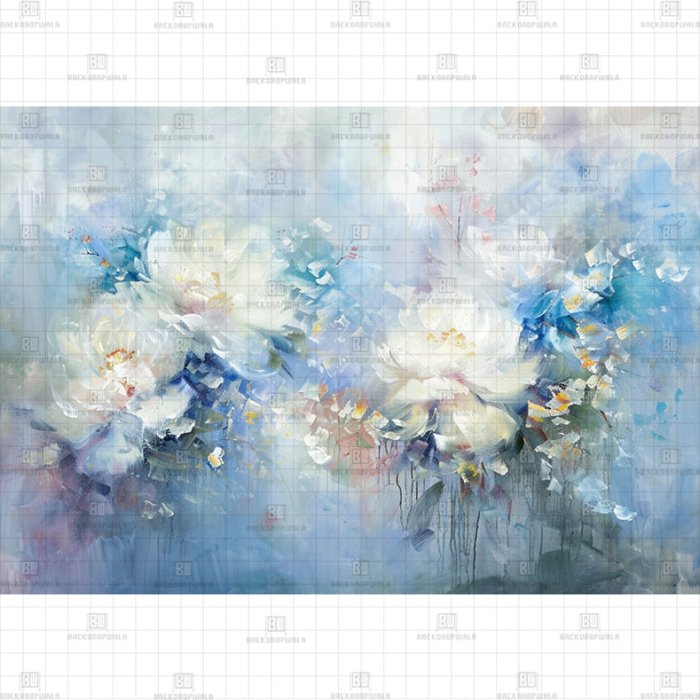 Blue Dreamy Petals Backdrop Printed Born Baby Backdrop