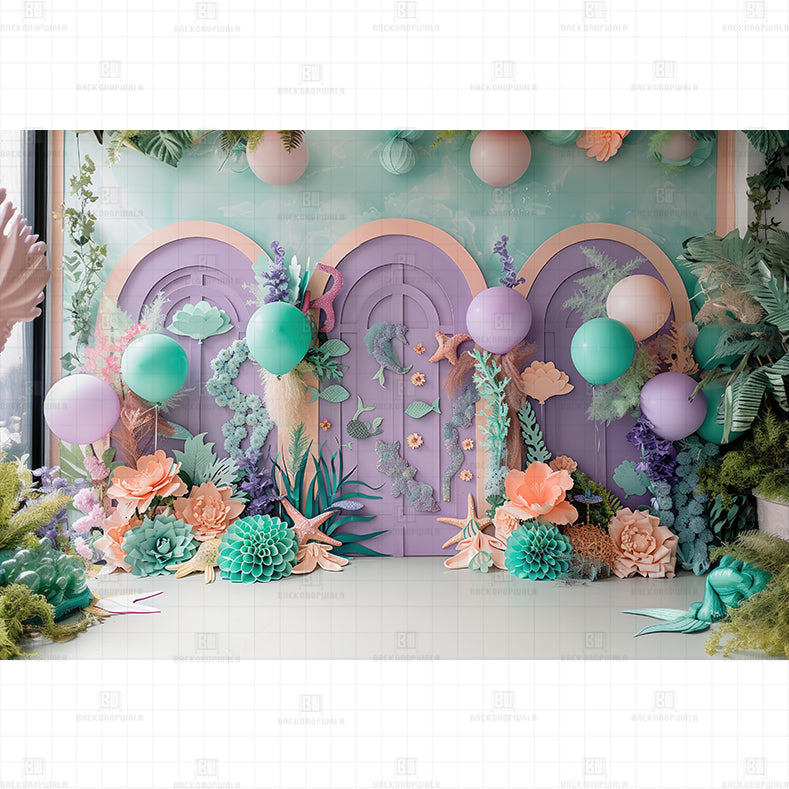 Pastel Sea Garden printed Baby Backdrop