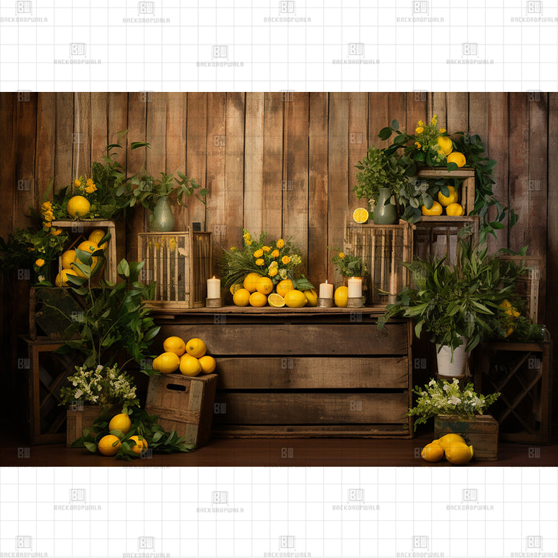 Lemon Wood Shelf Printed Baby Backdrop