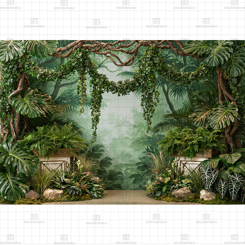 Floral Jungle Animals Printed Baby Backdrop