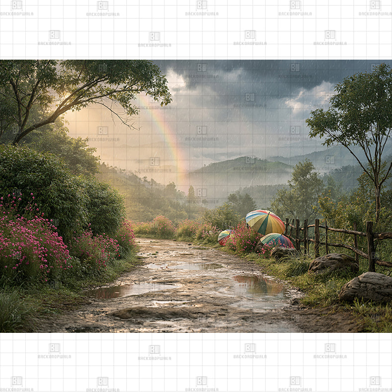 Sunlit Rain Shower Dirt Path Printed Baby Backdrop