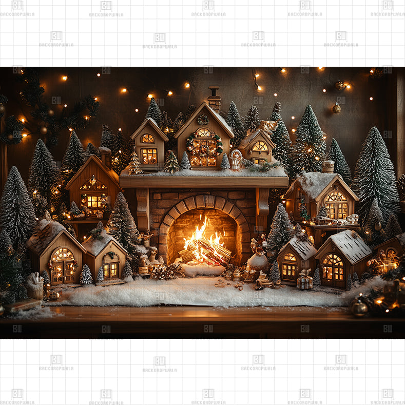 Miniature Christmas Town Printed Baby Backdrop