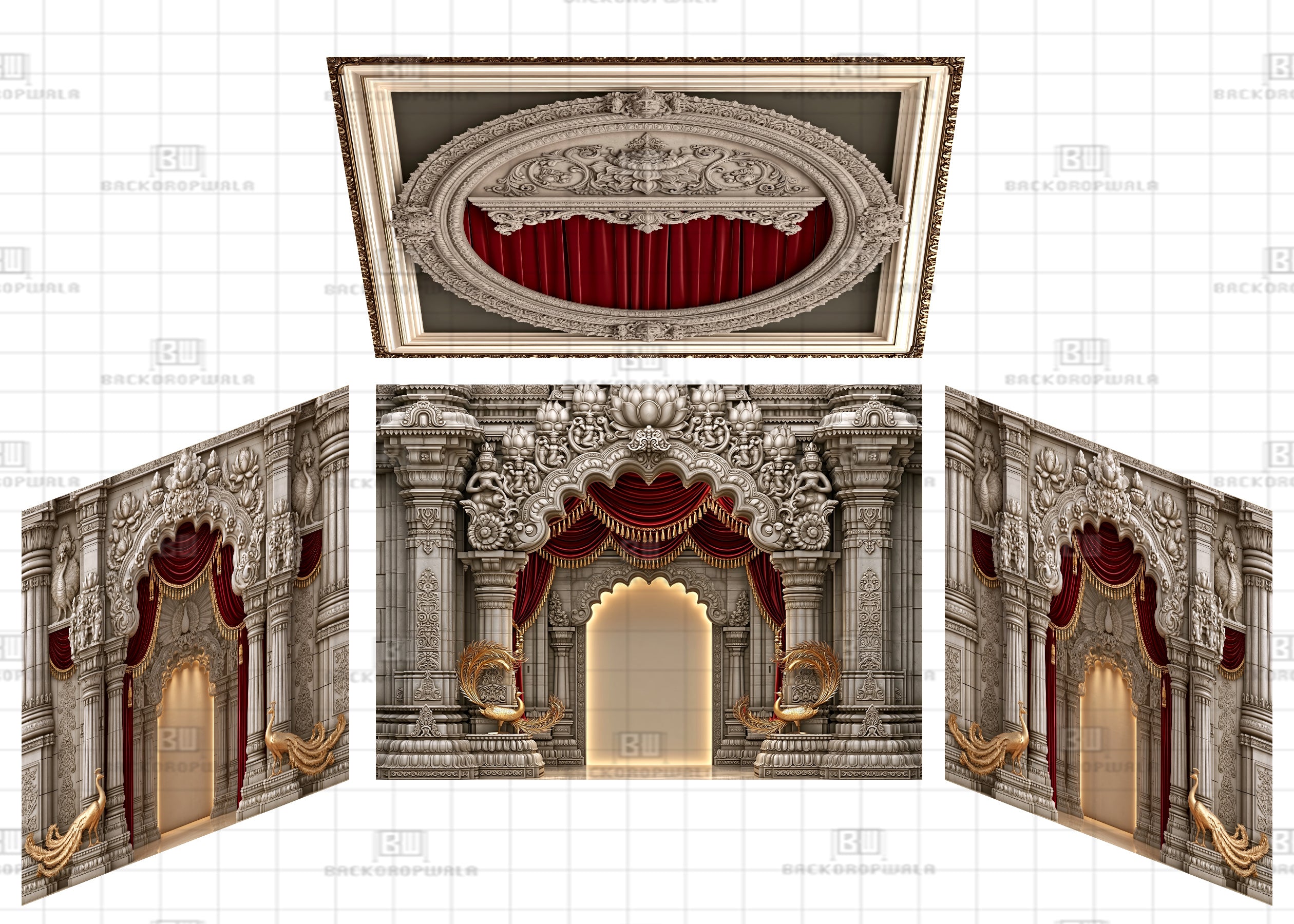 Imperial Carved Stone & Peacock Darbar Theme Ganesh Pandal Backdrop