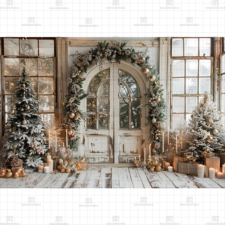 Rustik Christmas Door Printed Baby Backdrop