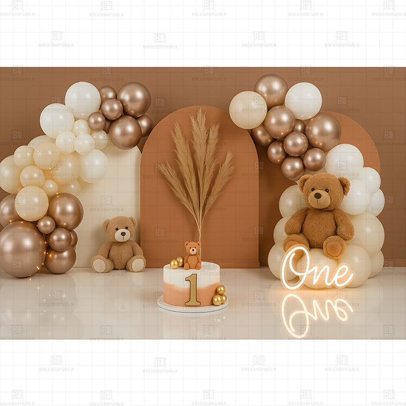 Teddy Birthday Time Printed Baby Backdrop