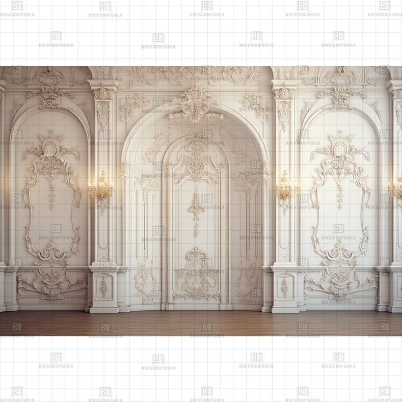 White Ornate Plaster Wall backdrop Printed Baby Backdrop
