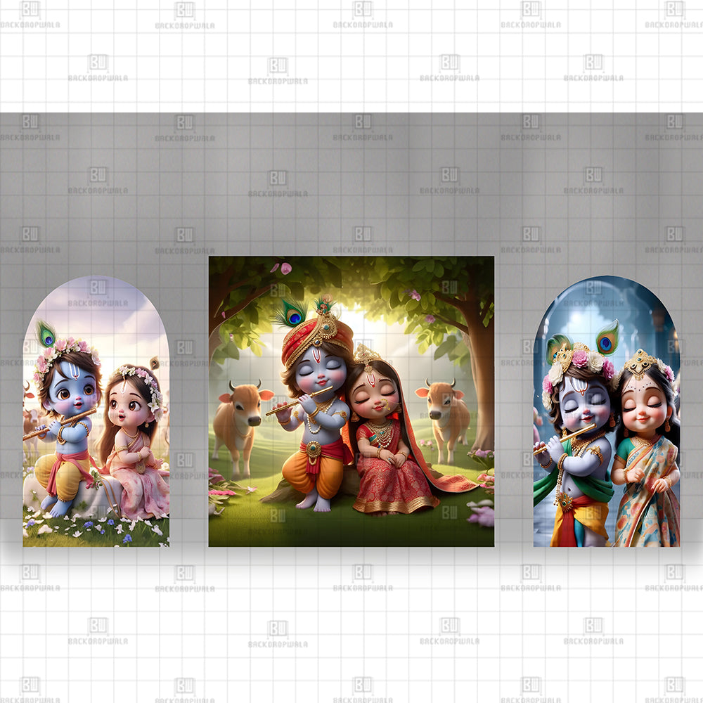 Little Radha and Krishna Printed Event Backdrop