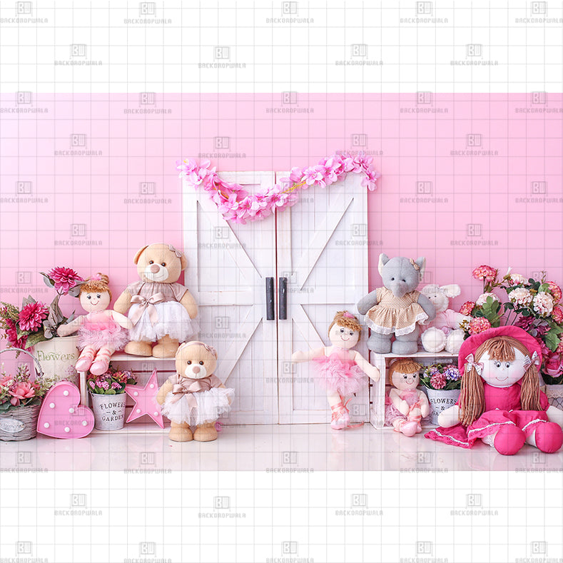 Pink Teddy Bear Nuresery Printed Baby Backdrop