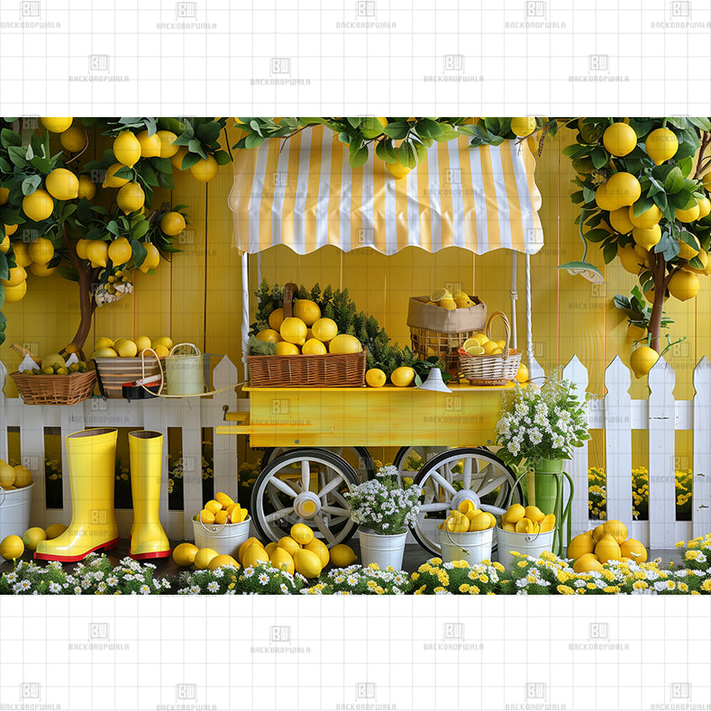 Lemon Cart Stand Printed Baby Backdrop
