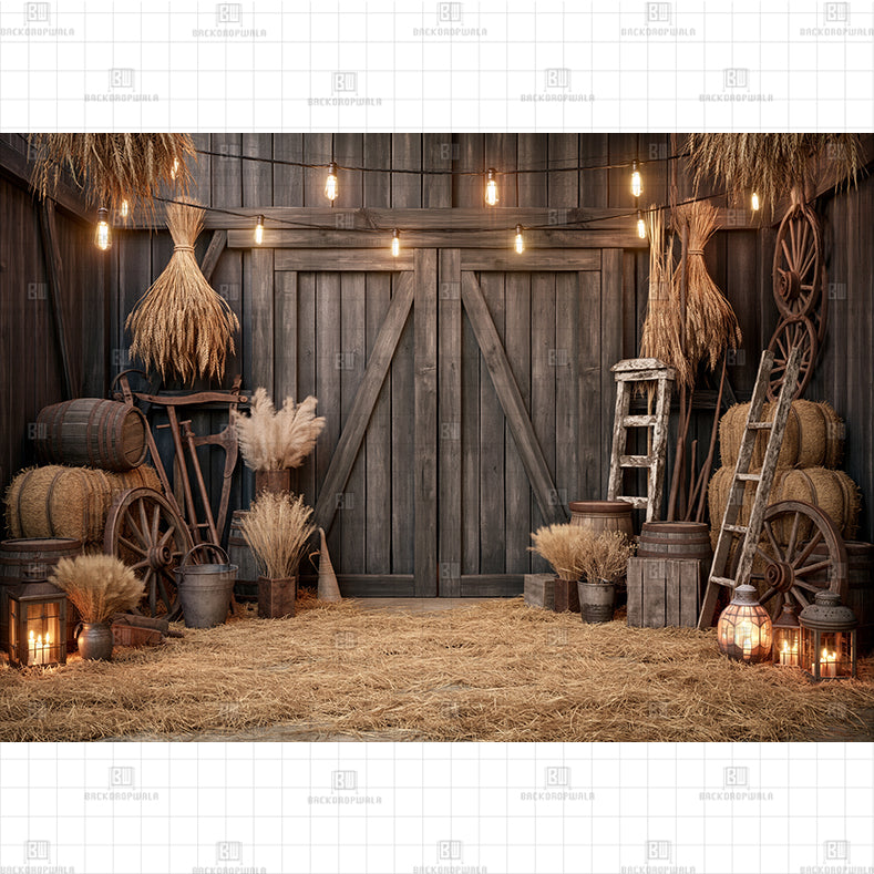 Small Cowboy Barn Printed Baby Backdrop