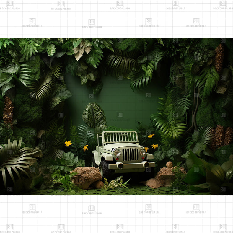 Deep jungle Jeep Printed Baby Backdrop