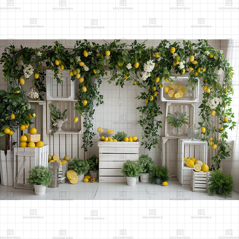 Lemon White Crates Printed Baby Backdrop