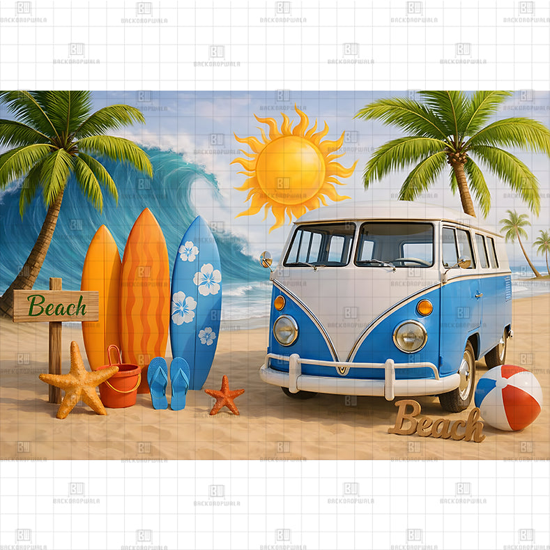 Ocean Breeze Celebration Setup Printed Baby Backdrop
