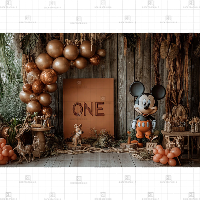 Rustic Mickey One Printed Baby Backdrop