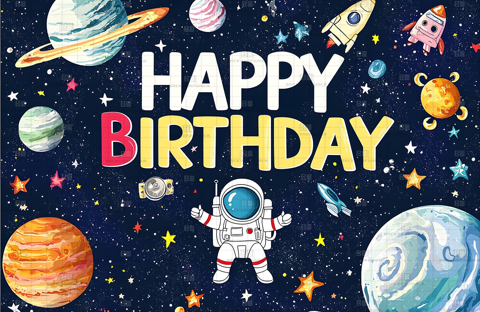 Space Birthday Theme Event Backdrop