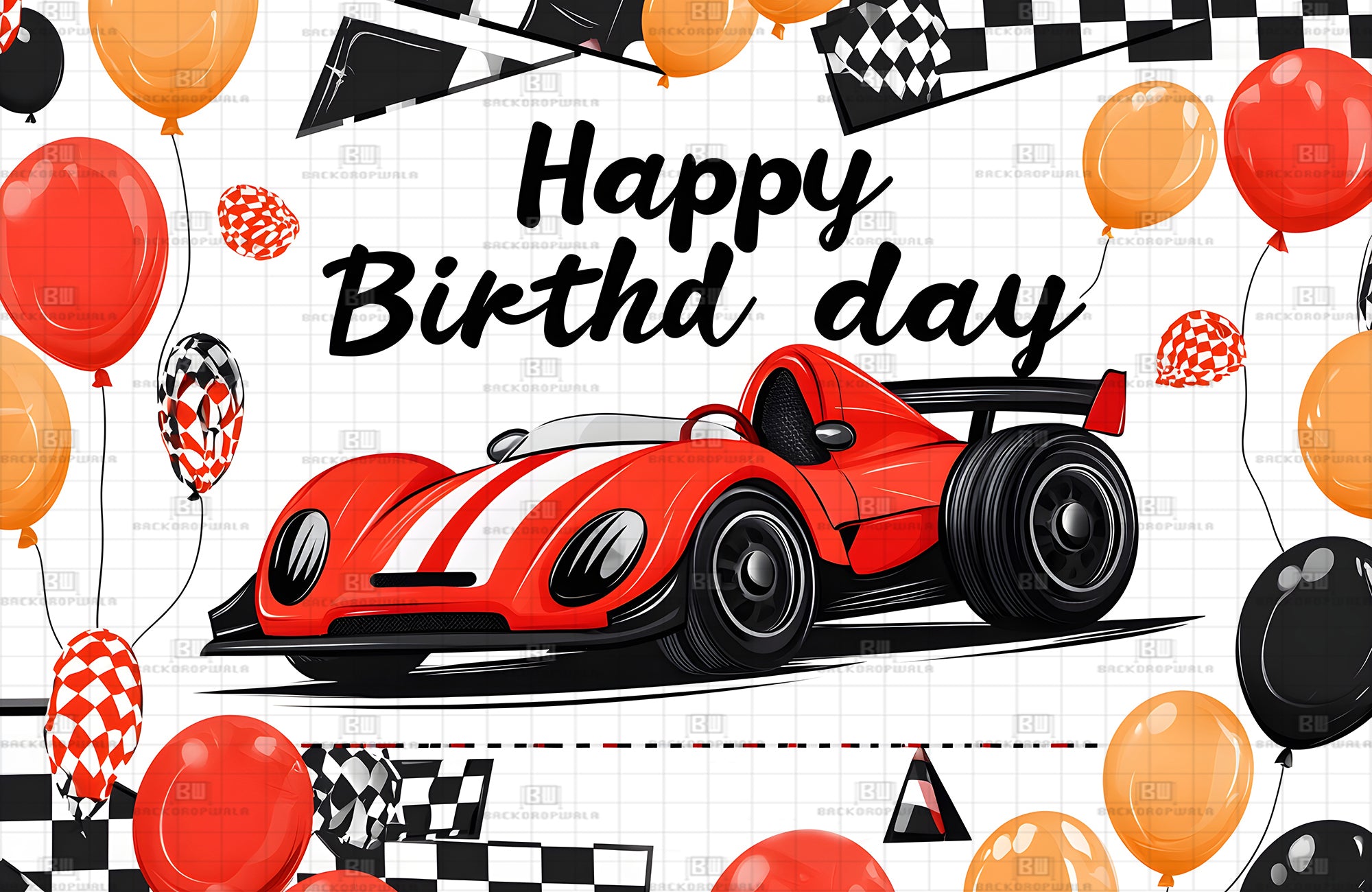 Racing Car Birthday Theme Event Backdrop