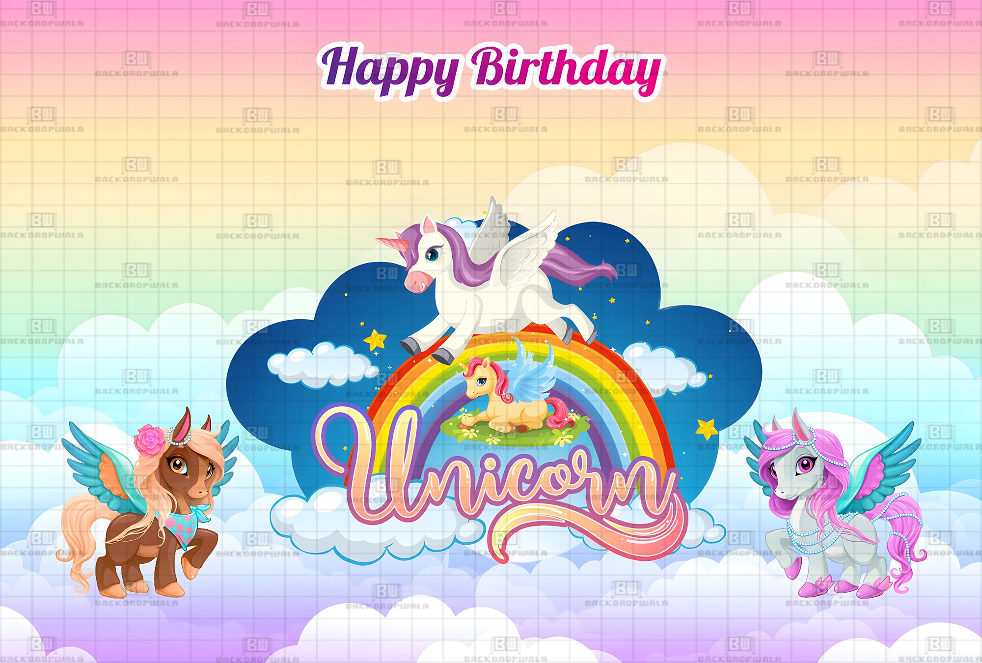 Unicorn Birthday Theme Event Backdrop