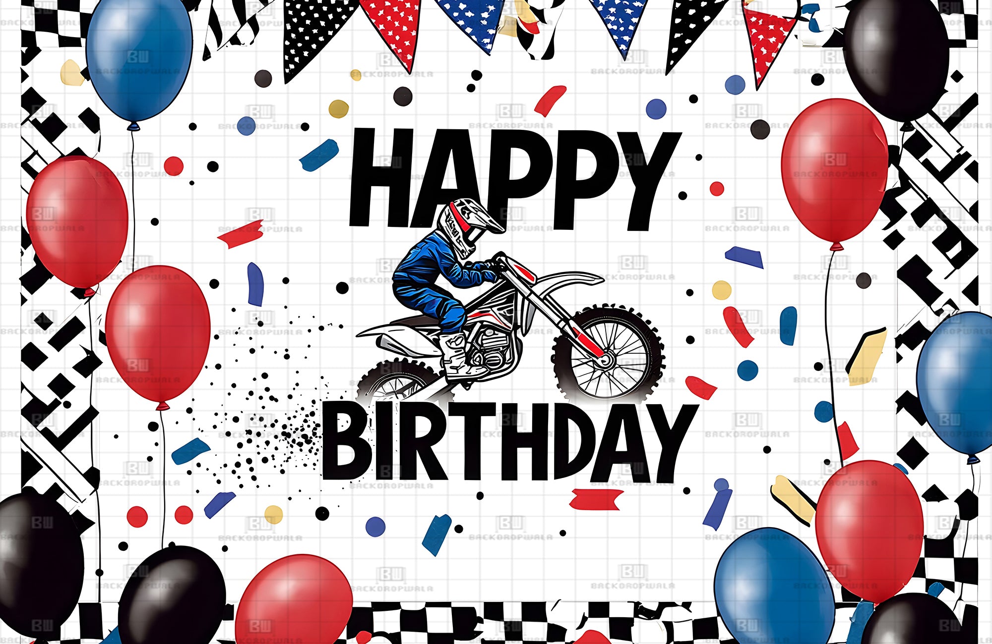 Bike Racing Birthday Theme Event Backdrop