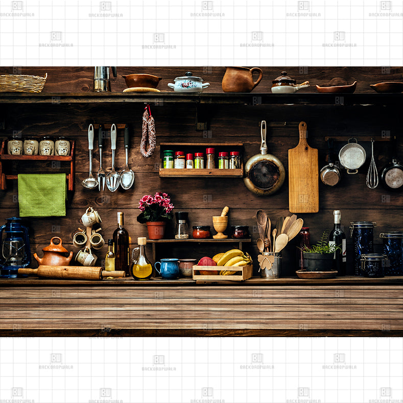 Rustic Kitchenware Printed Baby Backdrop