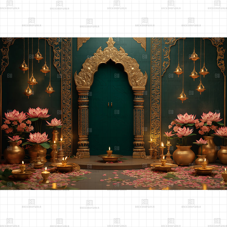 Green Moroccan Doorway Printed Baby Backdrop