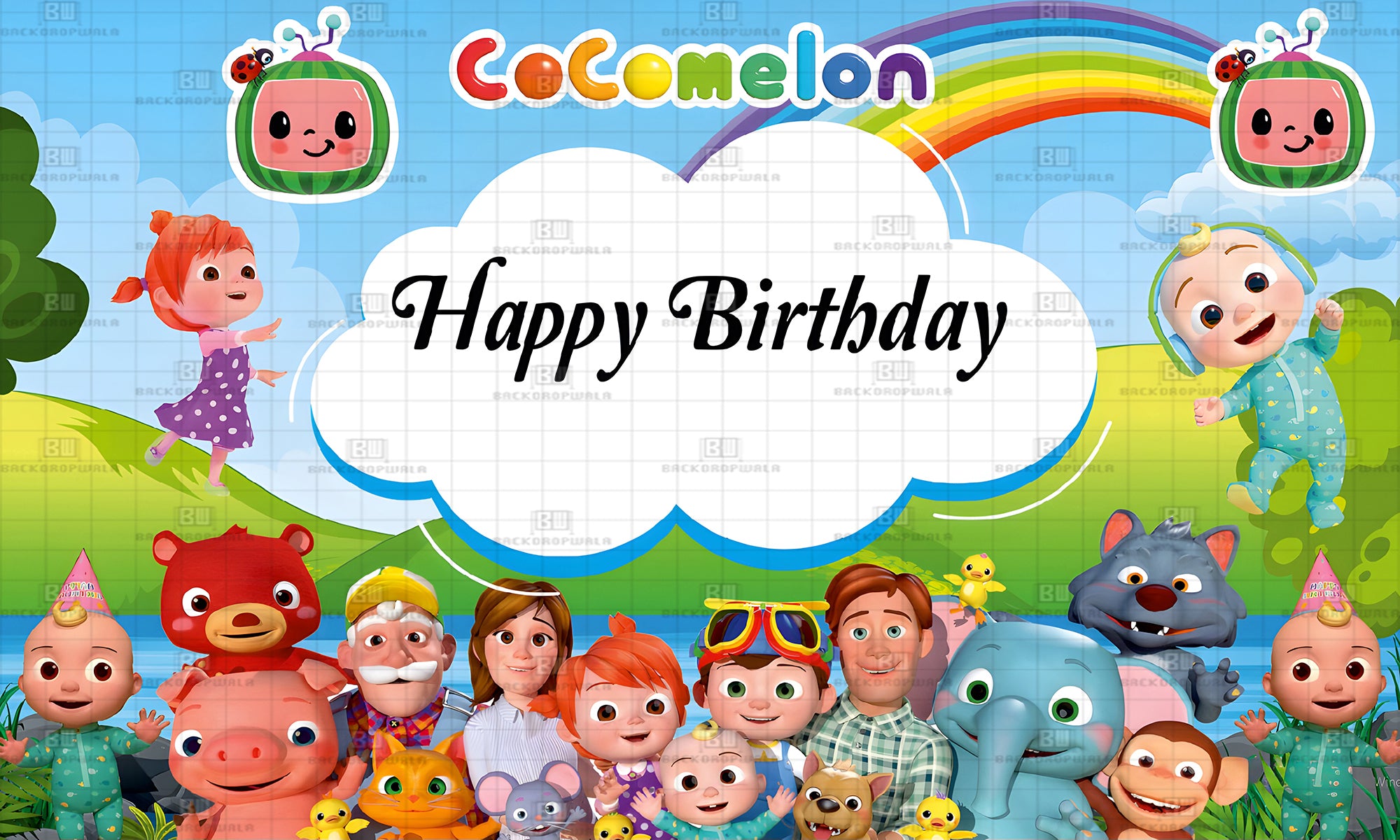Cocomelon Birthday Theme Event Backdrop