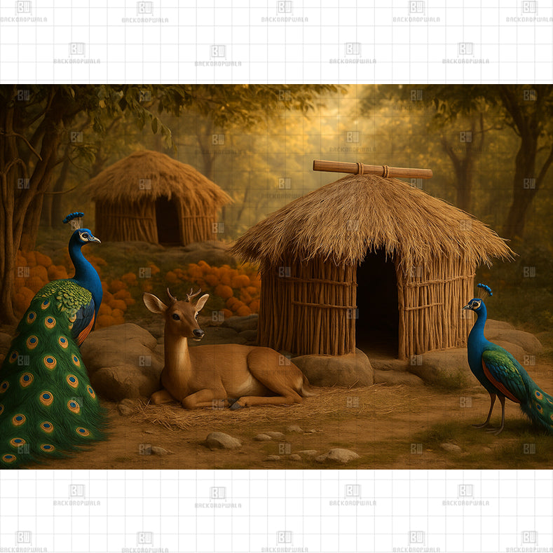 Ram Navmi Village Ashram Scene Printed Baby Backdrop