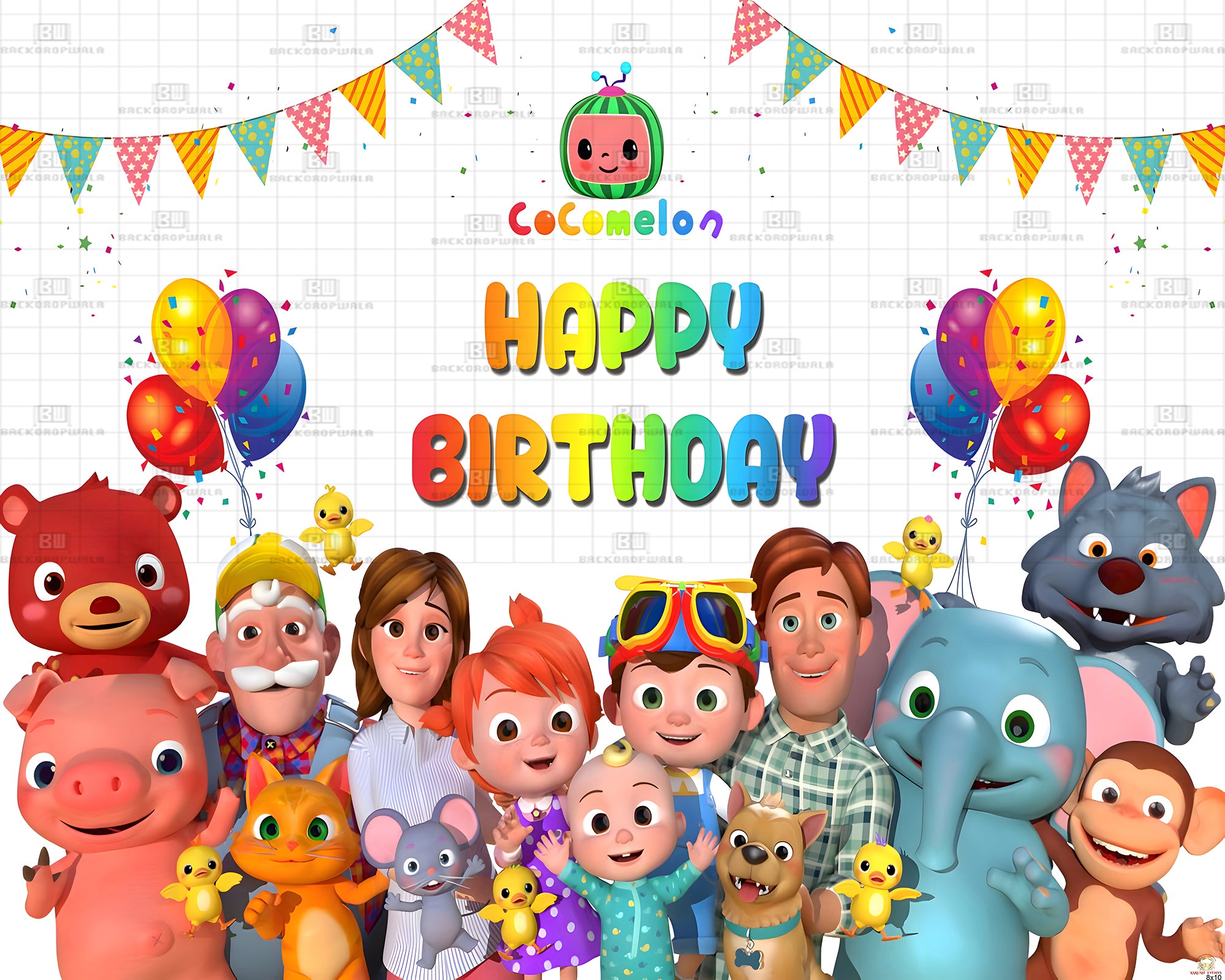 The Cartoon Cocomelon Birthday Theme Event Backdrop