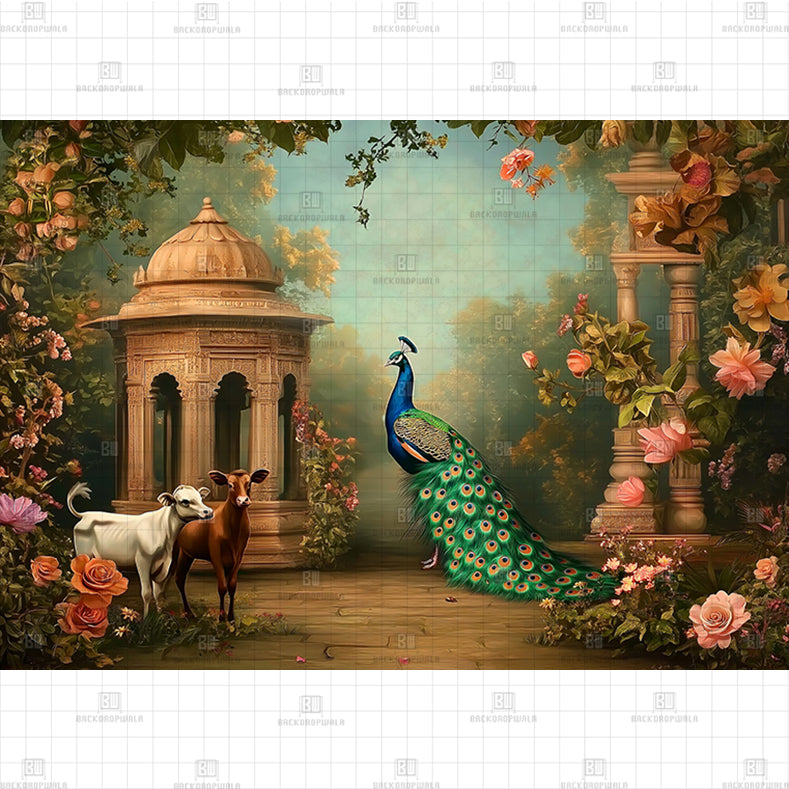Peacock Garden Palace Printed Baby Backdrop
