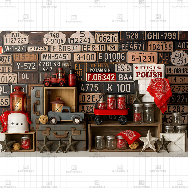 Vintage Garage Printed Baby Backdrop