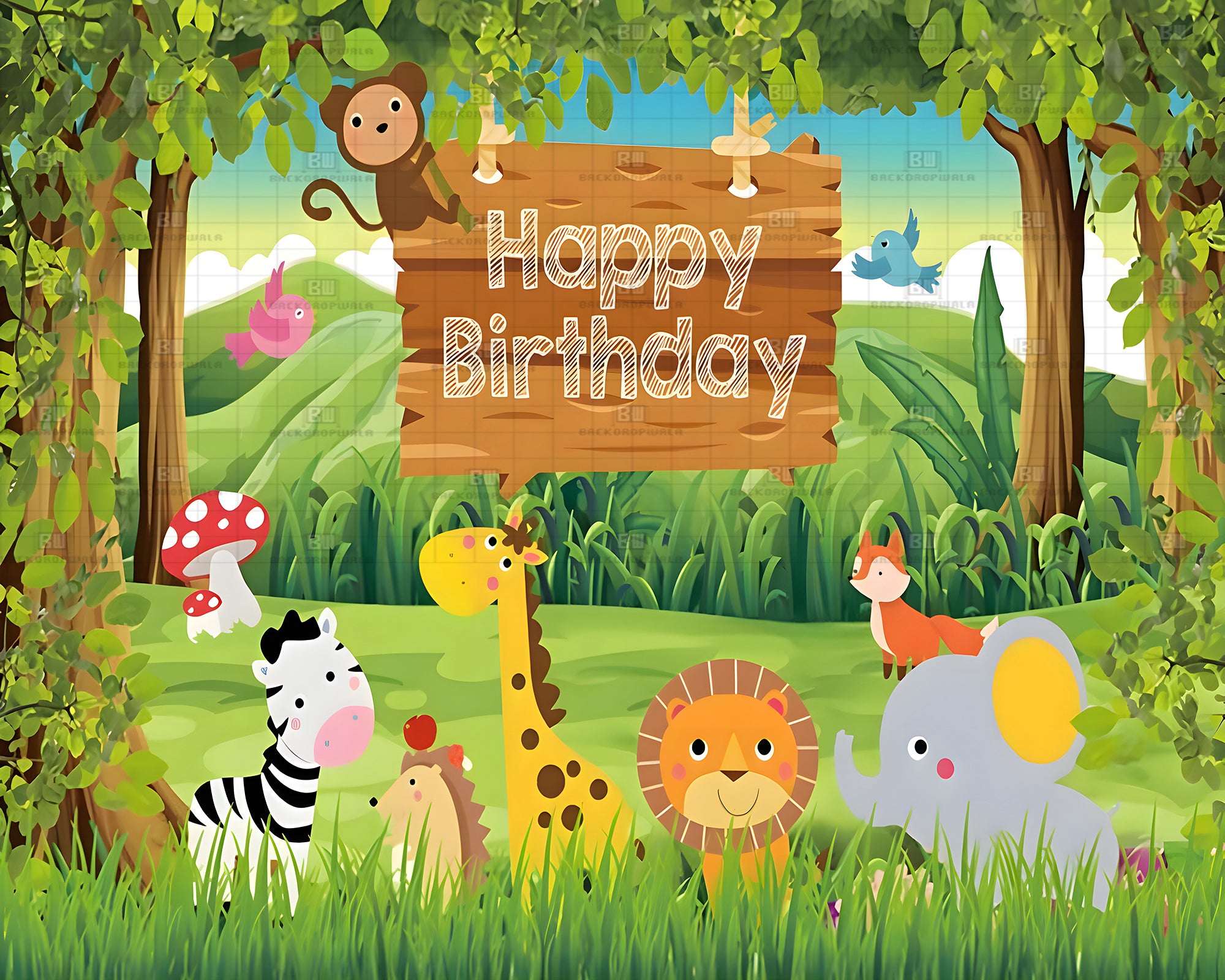 Jungle Birthday Theme Event Backdrop