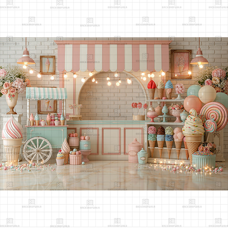 Beach Ice Cream Truck Printed Baby Backdrop